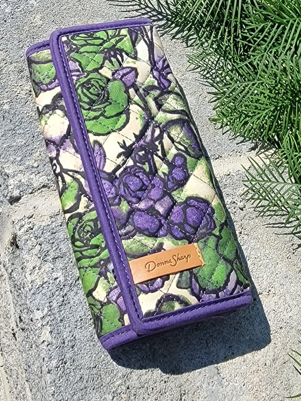 Donna Sharp Quilted Wallet Purple Rose Green Floral Cotton Organizer